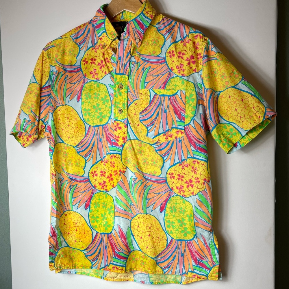 Chubbies Shirt Mens Large Yellow Hawaiian Pullover The Nutter Pineapple Floral